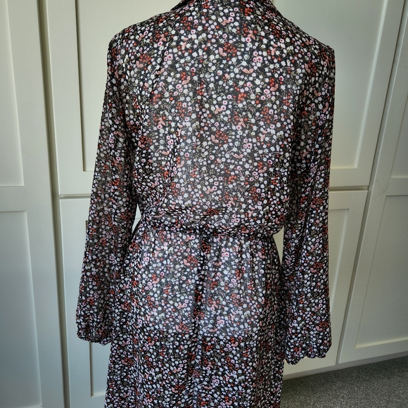 Duster Top Dark Floral Midi Sheer Cottagecore Bohemian Hippie Feminine Girly S - Picture 3 of 17